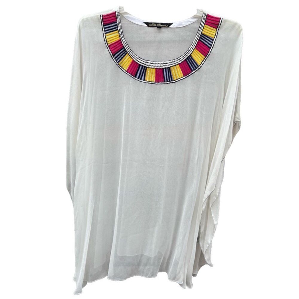 Embroidered neckline sheer Silk  threads top 2X